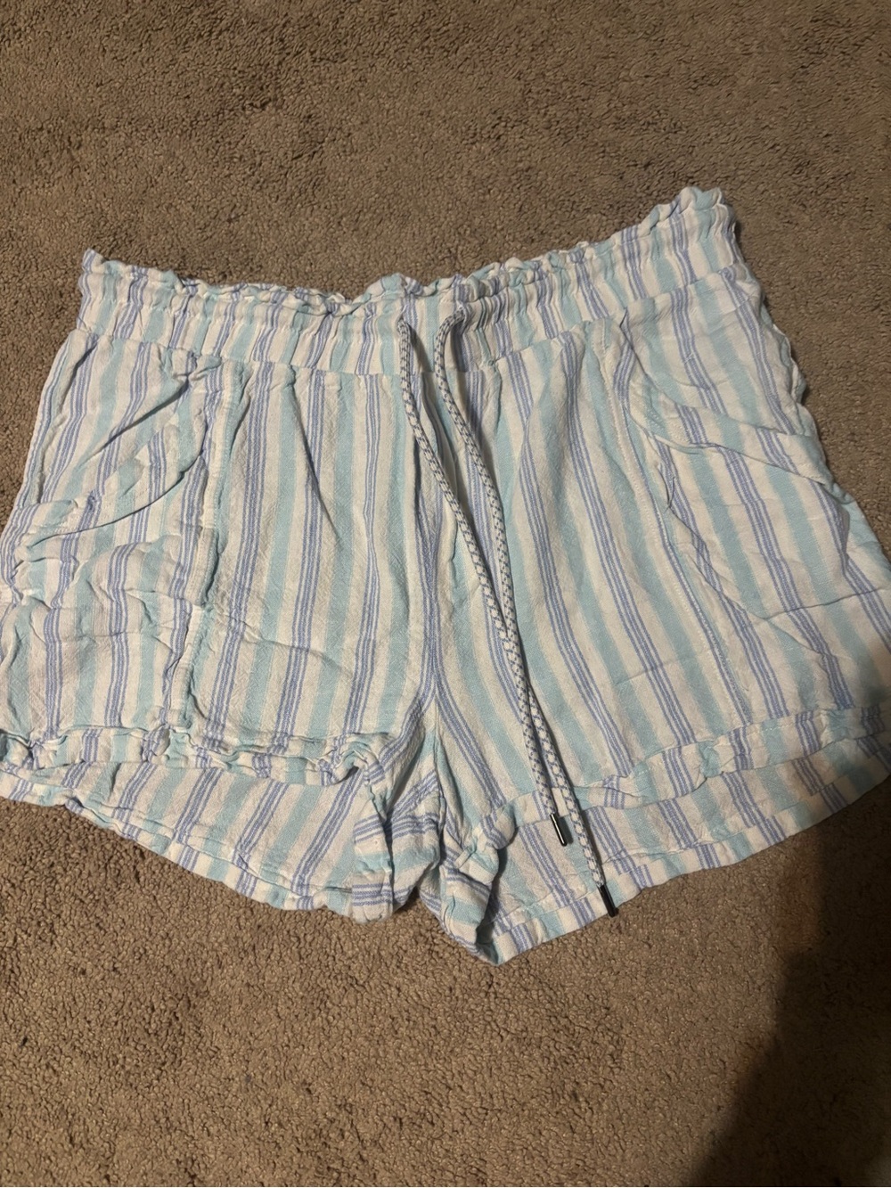 Rewind Light Blue & White Striped Drawstring Athletic Shorts